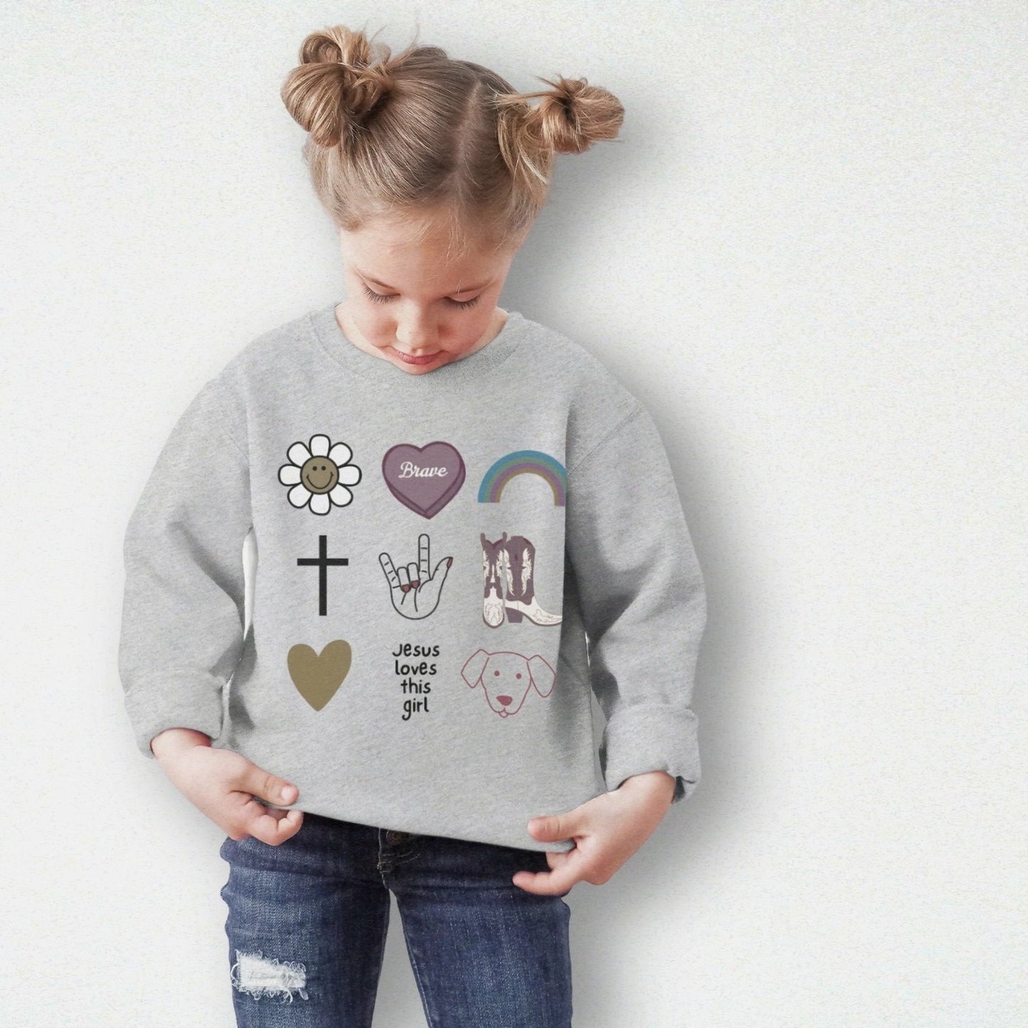 "Loved Girl Doodles" Crewneck Pullover