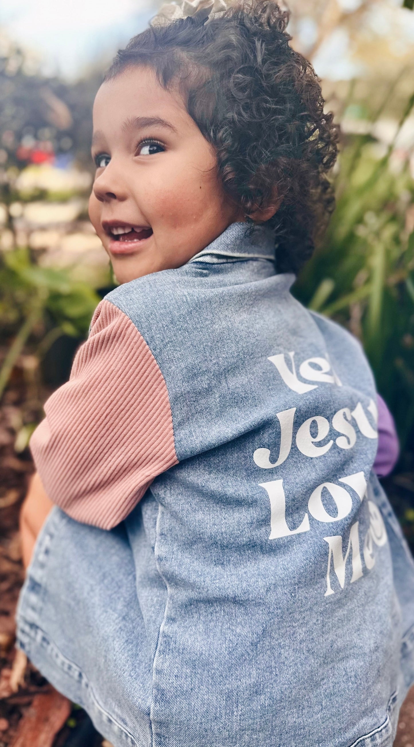 "Jesus Loves Me" Denim Shacket - Lilac/Pink