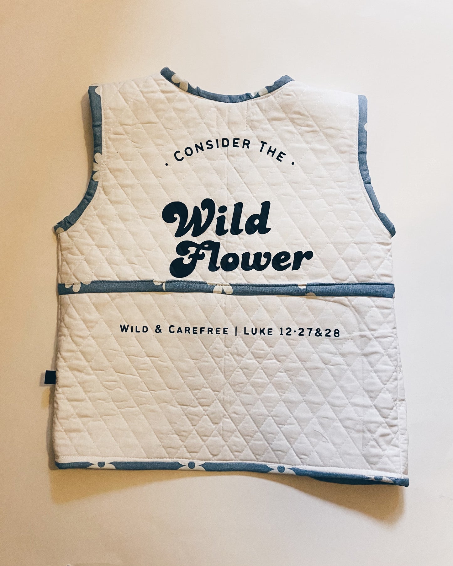 "Wildflower" Quilted Vest - Denim Trim