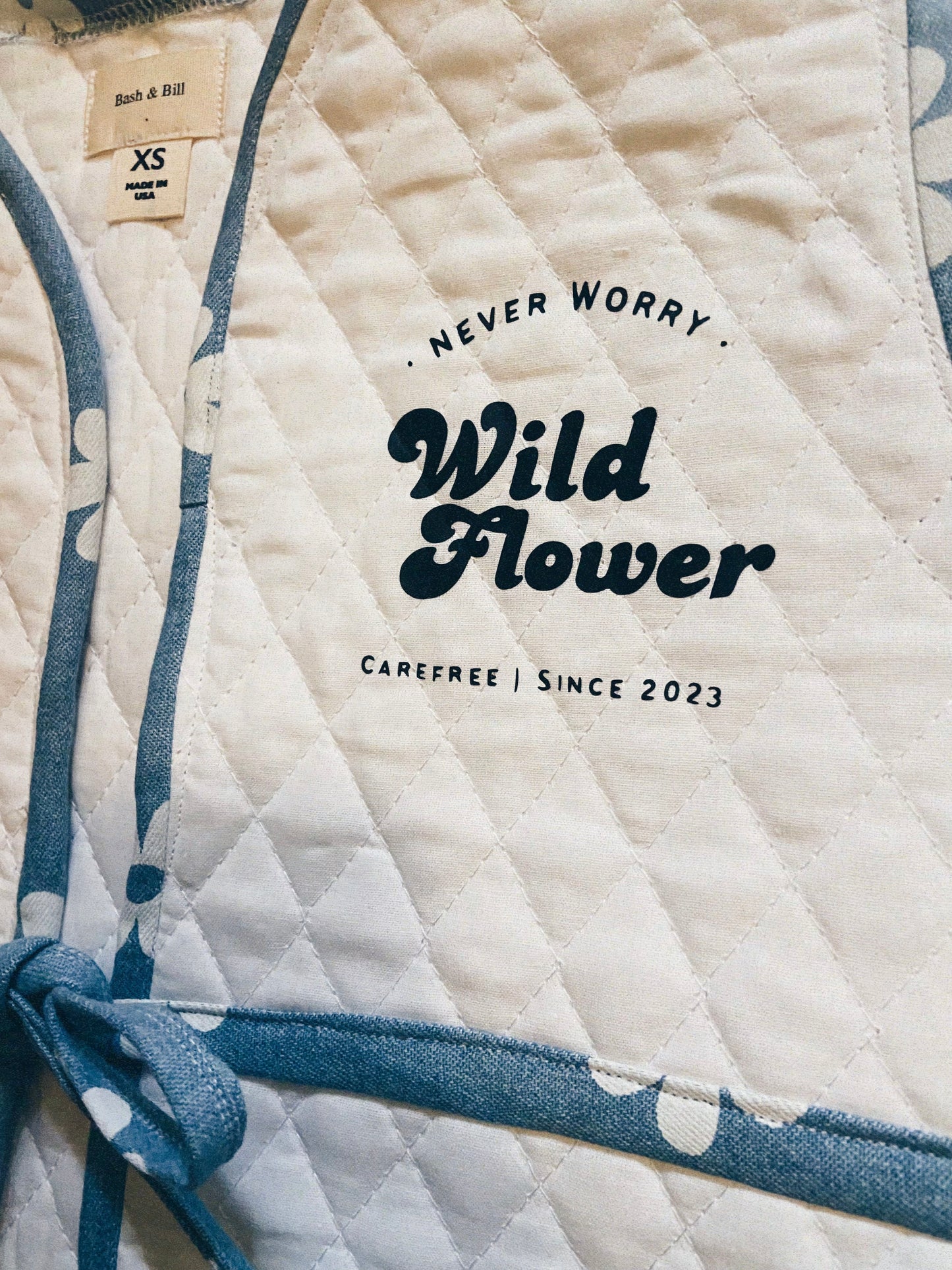 "Wildflower" Quilted Vest - Denim Trim