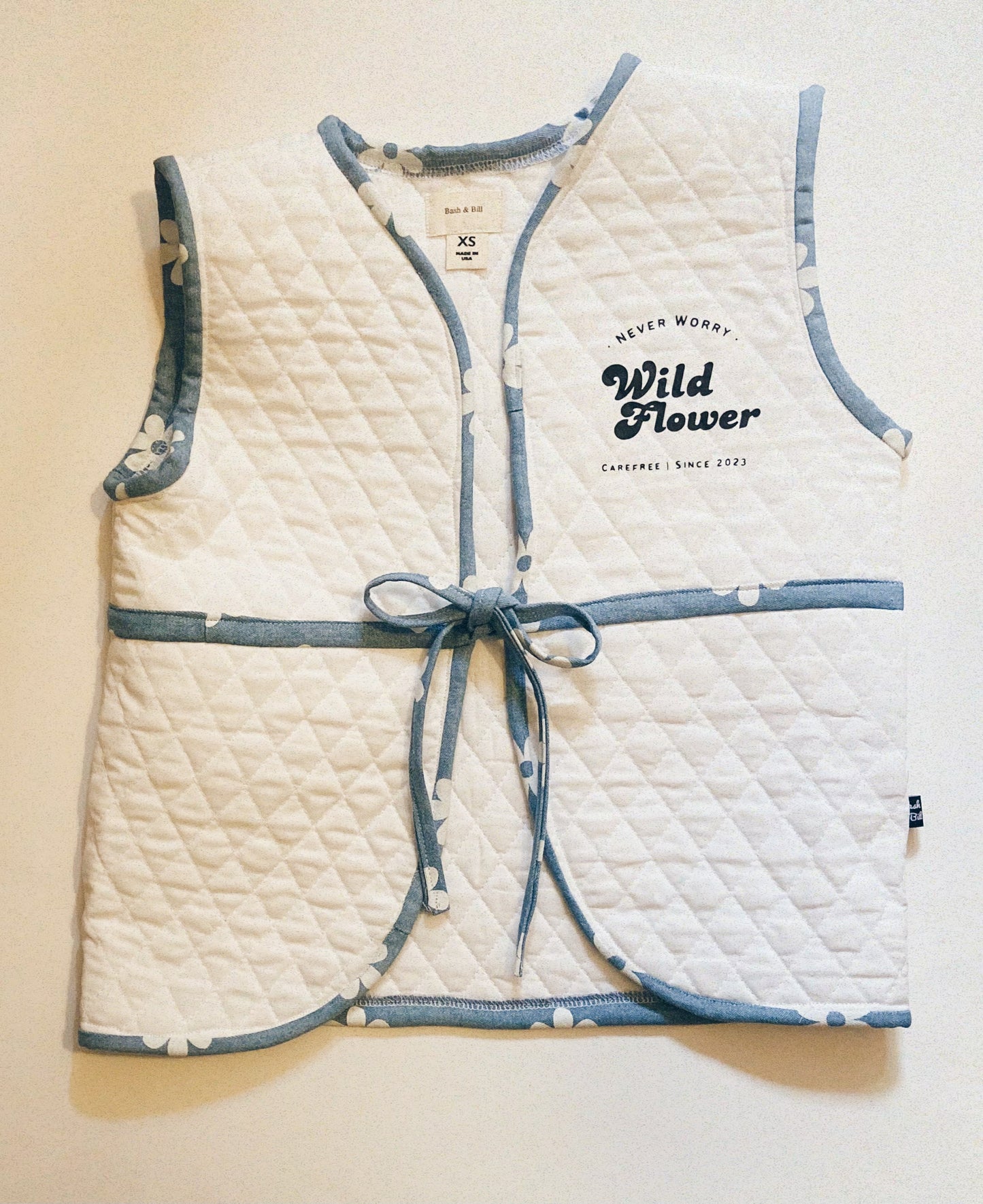 "Wildflower" Quilted Vest - Denim Trim