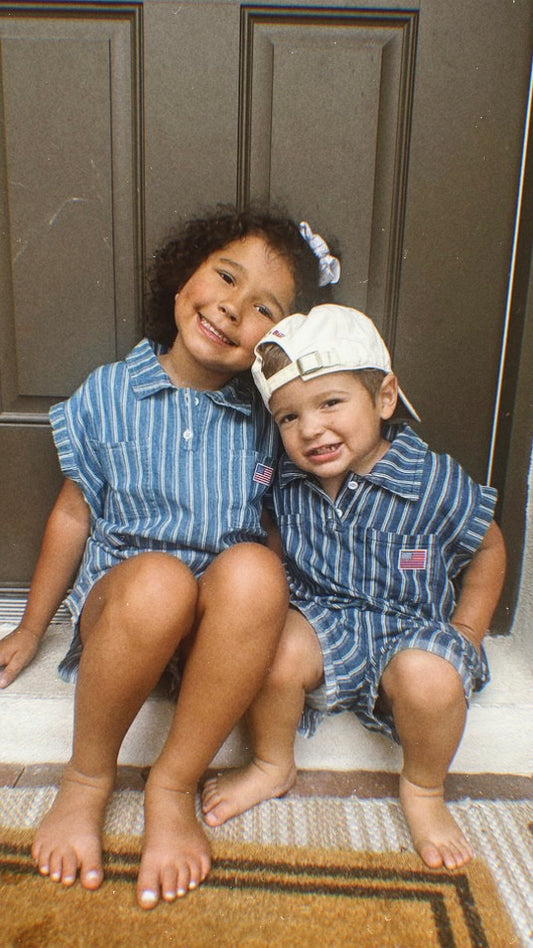 Cotton Striped Top & Short set - Denim