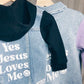 "Jesus Loves Me" Denim Hooded Shacket