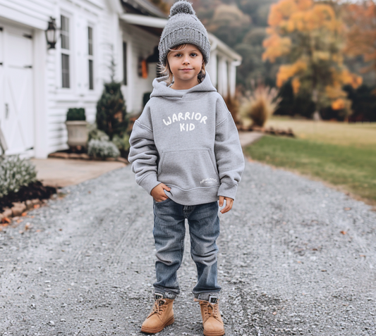 "Warrior Kid" Graphic Hoodie - Gray