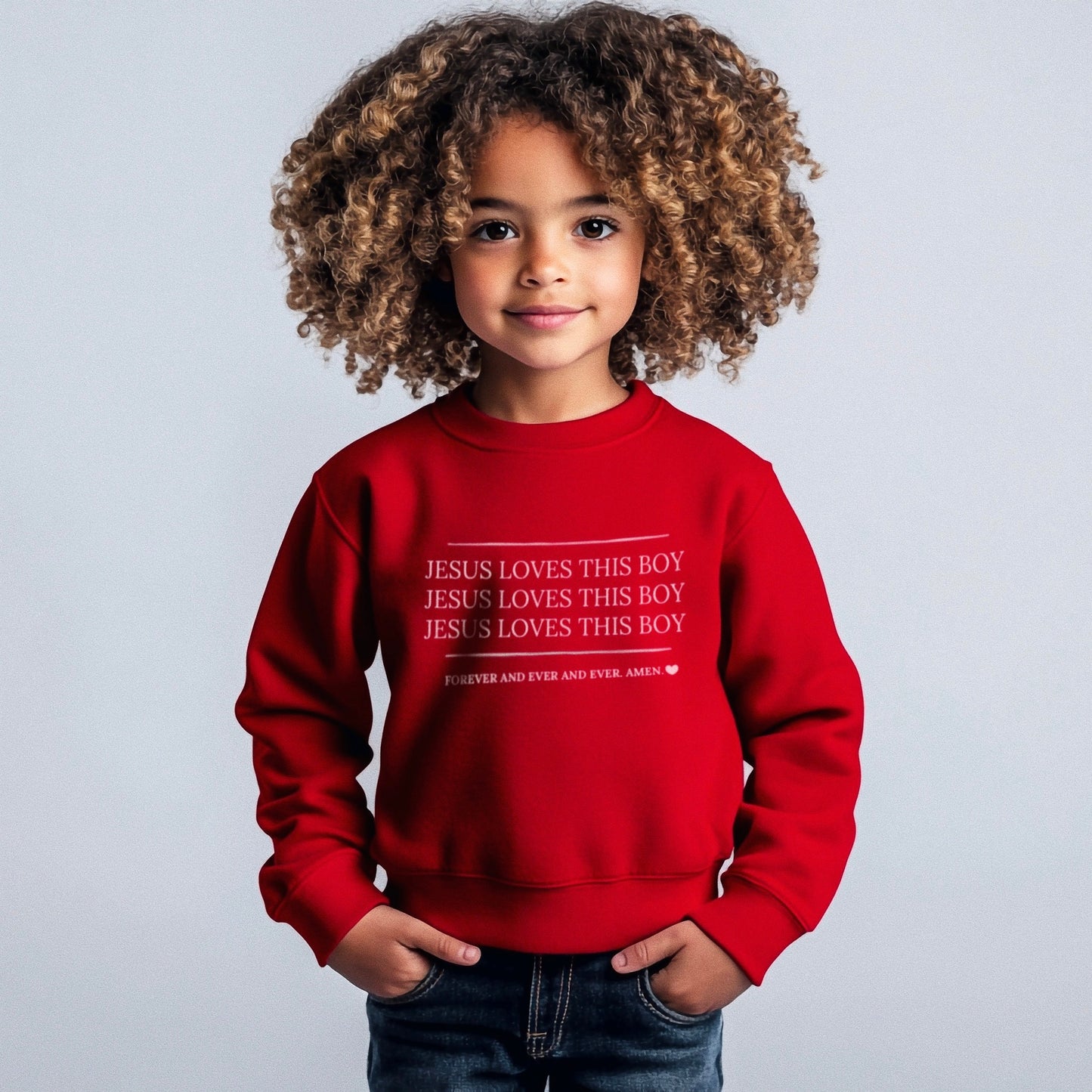 "Jesus Loves this Boy" Crewneck Pullover - Red