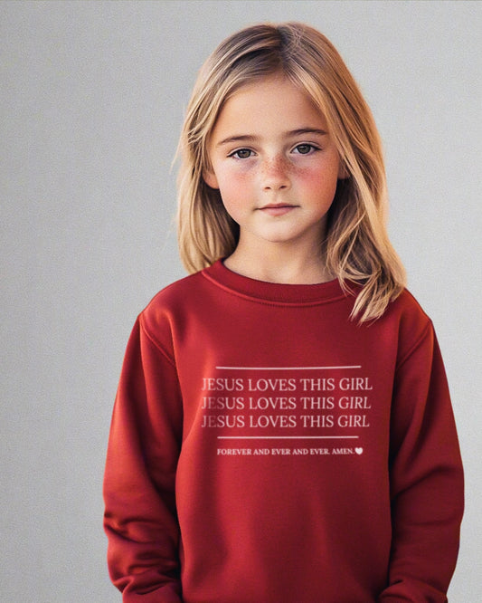 "Jesus Loves this Girl" Crewneck Pullover - Red